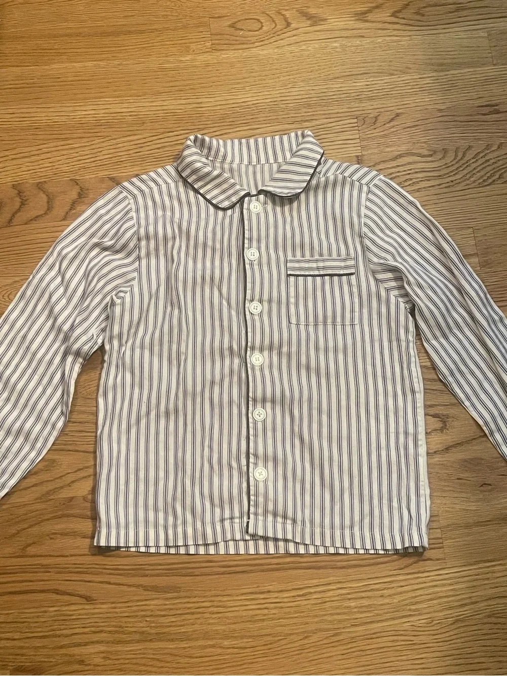 Petite Plume - Kid's Twill Pajama Top in Navy French Ticking